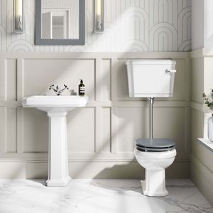 Hudson Traditional Low-Level Toilet With Dove Grey Seat & Pedestal Basin - Single Tap Hole