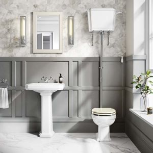 Hudson Traditional High-Level Toilet With Chalk White Seat & Pedestal Basin - Single Tap Hole