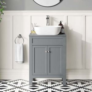 Bermuda Dove Grey Vanity With Curved Counter Top Basin 600mm
