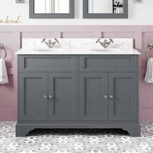 Lucia Slate Grey Double Vanity With Marble Top & Undermount Basins 1200mm