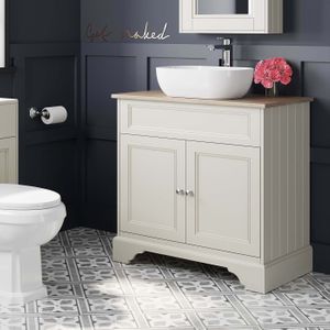 Lucia Chalk White Vanity With Oak Effect Top & Curved Counter Top Basin 840mm