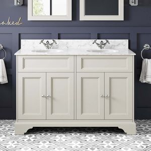 Lucia Chalk White Double Vanity With Marble Top & Undermount Basins 1200mm
