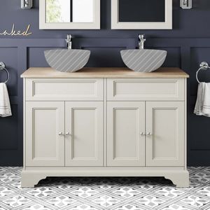 Lucia Chalk White Cabinet with Oak Effect Top 1200mm - Excludes Counter Top Basins