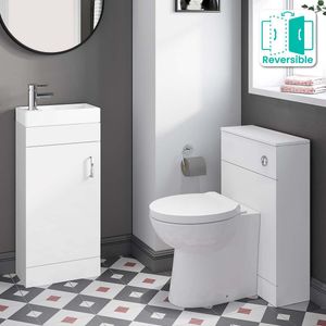 Quartz Gloss White Cloakroom Floor Standing Basin Vanity 400mm and Austin Back To Wall Toilet Set