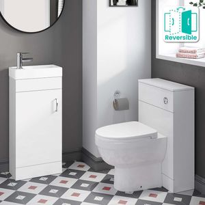 Quartz Gloss White Cloakroom Floor Standing Basin Vanity 400mm and Seattle Back To Wall Toilet Set