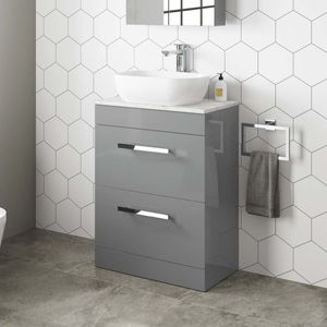 Avon Stone Grey Vanity Drawer with Marble Top & Curved Counter Top Basin 600mm