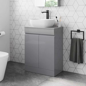 Trent Stone Grey Vanity with Curved Counter Top Basin 600mm
