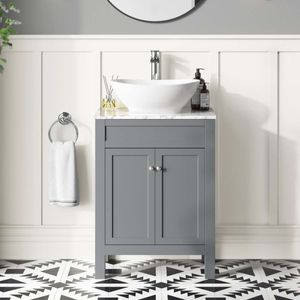Bermuda Dove Grey Vanity with Marble Top & Oval Counter Top Basin 600mm