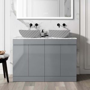 Trent Stone Grey Cabinet with Marble Top 1200mm - Excludes Counter Top Basins