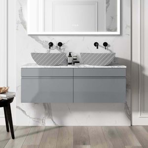 Trent Stone Grey Wall Hung Drawer with Marble Top 1200mm - Excludes Counter Top Basins
