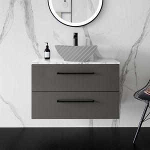 Elba Graphite Grey Wall Hung Drawer 800mm Excludes Counter Top Basin - Black Accents