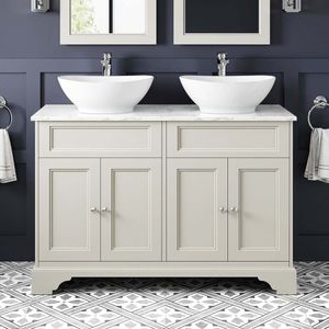 Lucia Chalk White Double Vanity with Marble Top & Oval Counter Top Basin 1200mm
