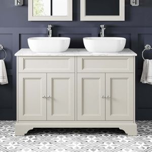Lucia Chalk White Double Vanity with Marble Top & Curved Counter Top Basin 1200mm