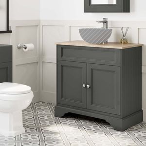 Lucia Graphite Grey Cabinet with Oak Effect Top 840mm - Excludes Counter Top Basin