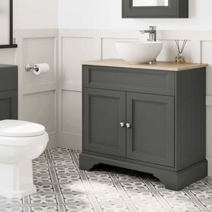 Lucia Graphite Grey Vanity with Oak Effect Top & Round Counter Top Basin 840mm