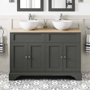 Lucia Graphite Grey Double Vanity with Oak Effect Top & Round Counter Top Basin 1200mm