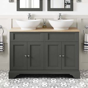 Lucia Graphite Grey Double Vanity with Oak Effect Top & Oval Counter Top Basin 1200mm