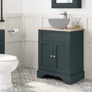 Lucia Inky Blue Cabinet with Oak Effect Top 640mm - Excludes Counter Top Basin