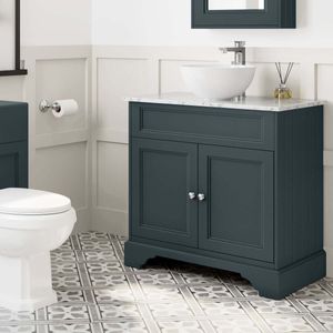 Lucia Inky Blue Vanity with Marble Top & Round Counter Top Basin 840mm