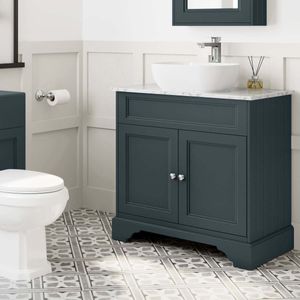 Lucia Inky Blue Vanity with Marble Top & Curved Counter Top Basin 840mm