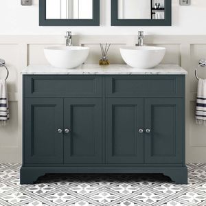 Lucia Inky Blue Double Vanity with Marble Top & Round Counter Top Basin 1200mm