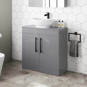 Avon Stone Grey Vanity with Oval Counter Top Basin 800mm - Black Accents
