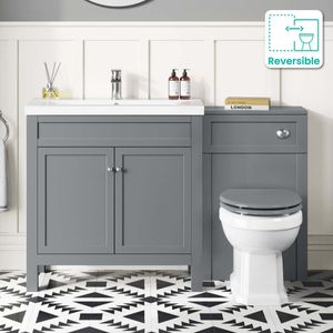 Bermuda Dove Grey Combination Vanity Basin and Hudson Toilet with Wooden Seat 1300mm