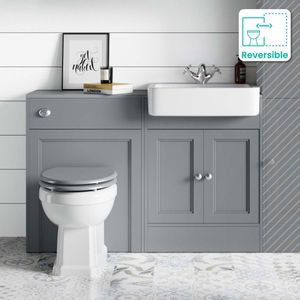 Monaco Dove Grey Combination Vanity Basin and Hudson Toilet with Wooden Seat 1200mm