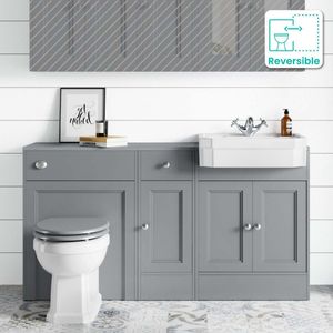 Monaco Dove Grey Combination Vanity Traditional Basin and Hudson Toilet with Wooden Seat 1500mm