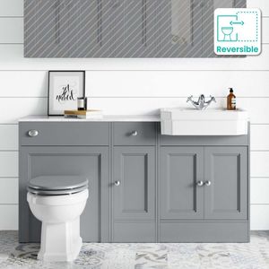 Monaco Dove Grey Combination Vanity Traditional Basin with Marble Top & Hudson Toilet with Wooden Seat 1500mm
