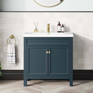 Bermuda Inky Blue Basin Vanity 800mm - Brushed Brass Accents