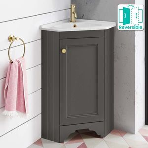 Lucia Graphite Grey Corner Basin Vanity 400mm - Brushed Brass Accents