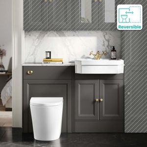Monaco Graphite Grey Combination Vanity Traditional Basin with Marble Top & Boston Toilet 1200mm - Brushed Brass Accents