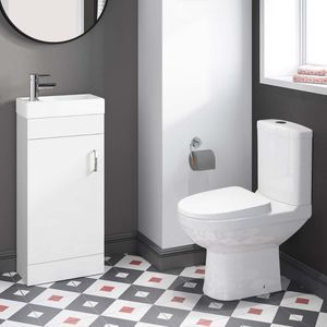 Quartz Gloss White Cloakroom Floor Standing Basin Vanity 400mm and Toilet Set