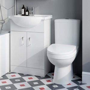 Quartz Gloss White Vanity with Semi Recessed Basin 550mm and Toilet Set