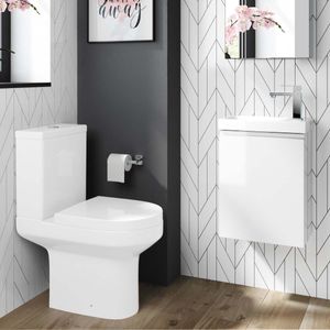 Trent Gloss White Cloakroom Wall Hung Basin Vanity 400mm and Toilet Set