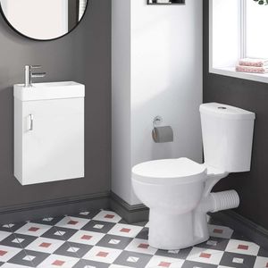 Quartz Gloss White Cloakroom Wall Hung Basin Vanity 400mm and Round Toilet Set