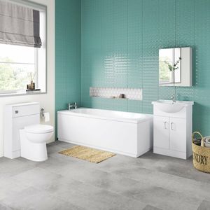 Quartz 1050mm Combination Vanity Basin & Toilet with 1700mm Straight Bath Suite