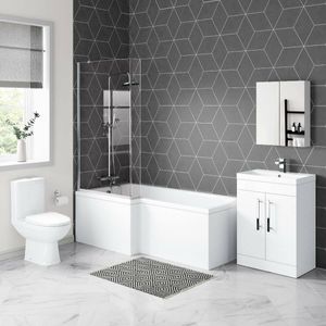 Avon Vanity Basin & Toilet Set with 1700mm L Shaped Shower Bath Suite - Left Handed