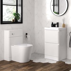 Corsica Gloss White Basin Drawer Vanity 500mm and Back To Wall Rimless Toilet Set
