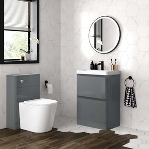 Corsica Storm Grey Basin Drawer Vanity 600mm and Back To Wall Rimless Toilet Set