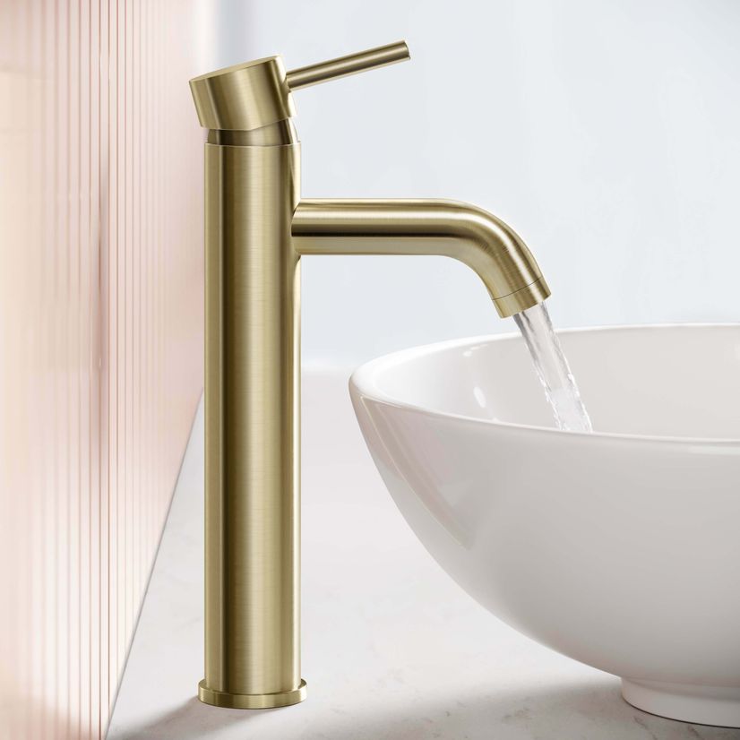 Trent Brushed Brass High Rise Basin Mixer Tap