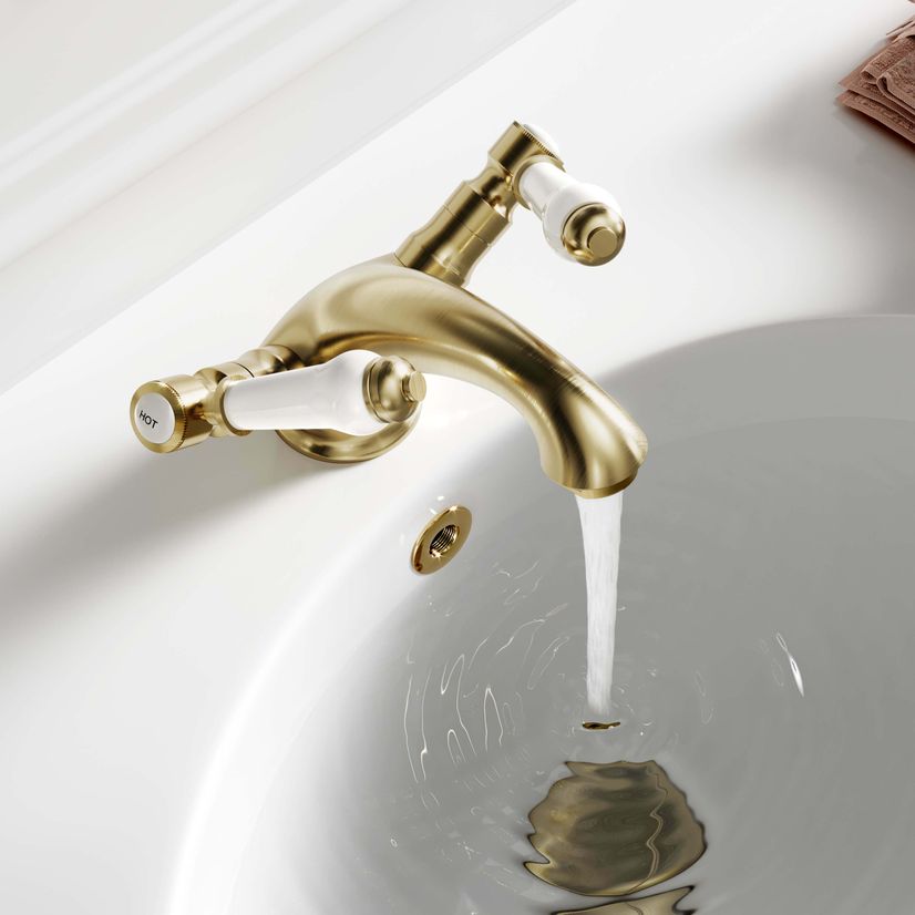 Cherwell Traditional Brushed Brass Basin Mixer Tap