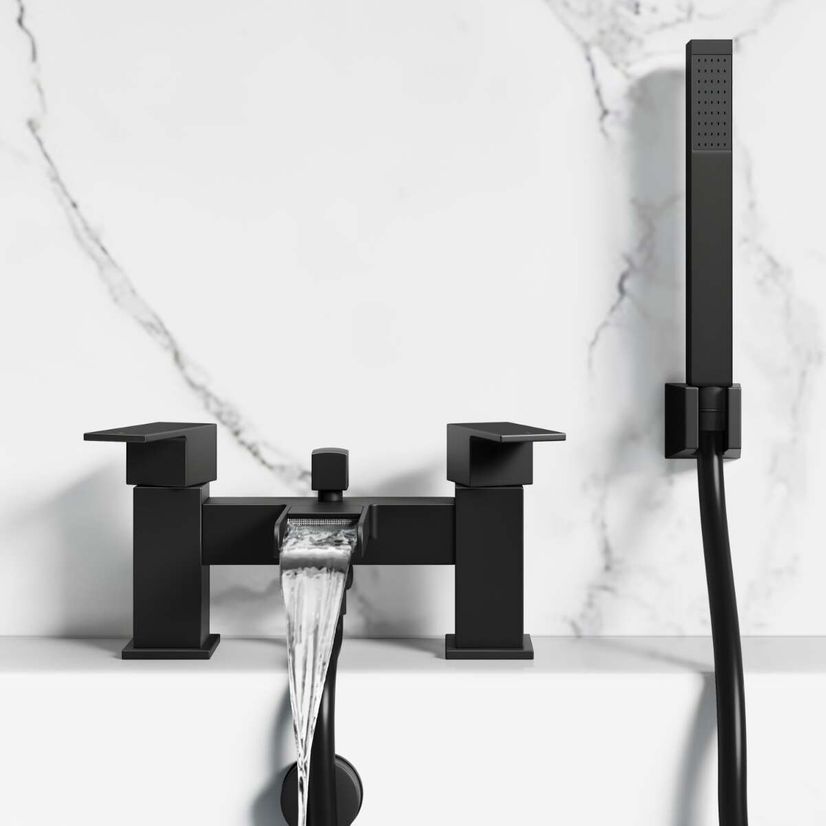 Avon Matt Black Waterfall Bath Filler & Handheld Shower
