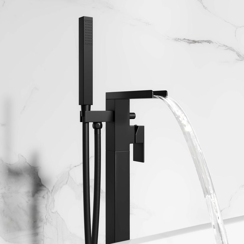 Avon Matt Black Waterfall Freestanding Bath Shower Mixer Tap