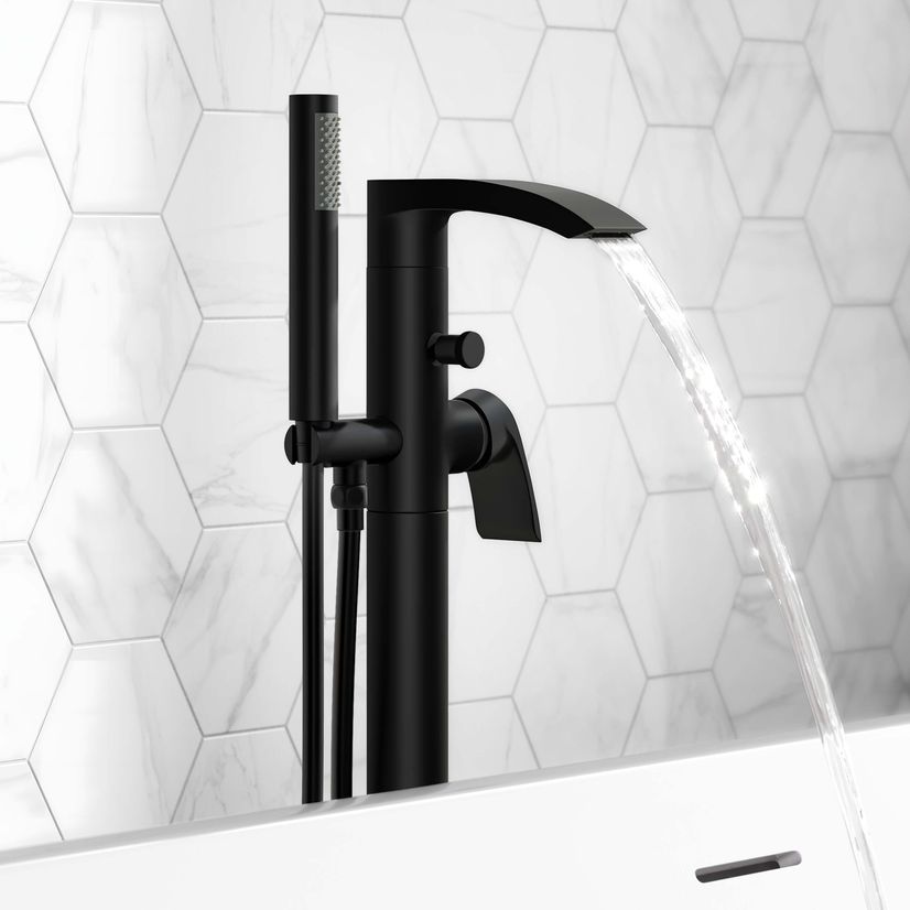Severn Matt Black Freestanding Bath Shower Mixer Tap