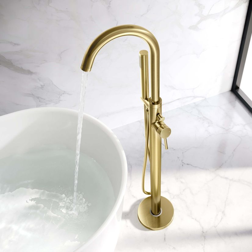 Trent Brushed Brass  Freestanding Bath Shower Mixer Tap