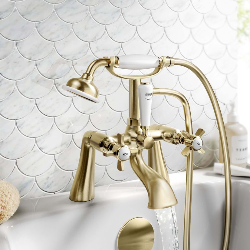 Nene Traditional Brushed Brass Bath Shower Mixer Tap