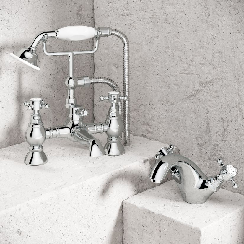 Thames Traditional Chrome Basin & Bath Shower Mixer Tap Set
