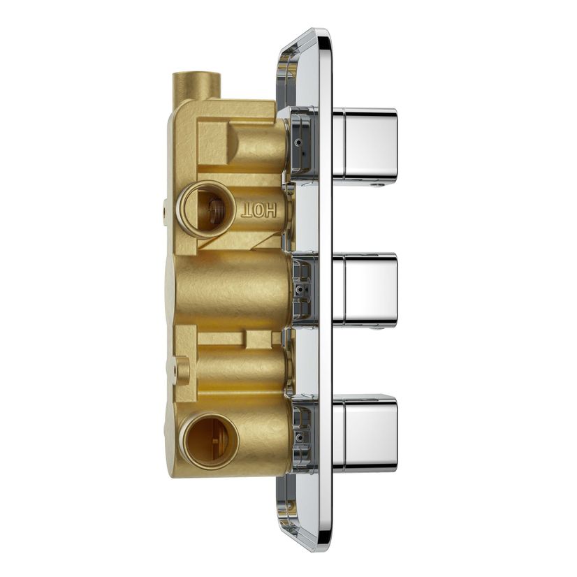 Galway Premium Chrome Square Thermostatic Shower Valve - 3 Outlets
